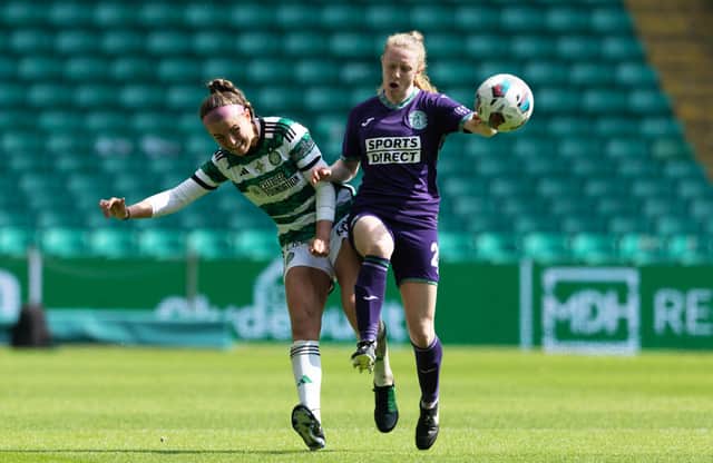 Morrison and Celtic's Caitlin Hayes compete for the ball. 