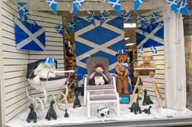 The Corstorphine Pram Centre decorated its shop window to back Scotland at the Euros.