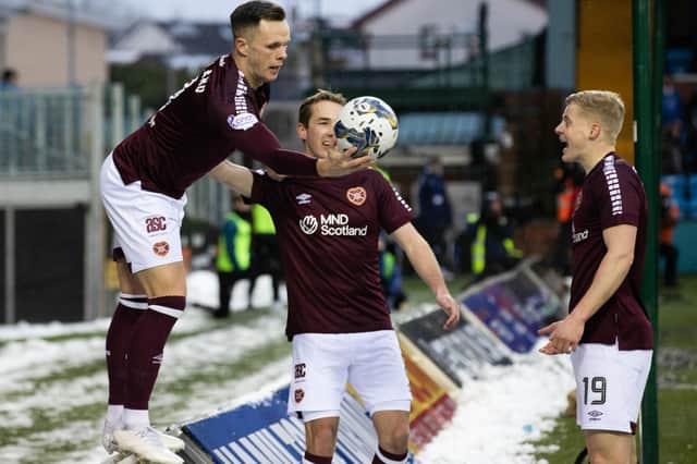 Lawrence Shankland scored Hearts' winning goal against Kilmarnock at Rugby Park in what was a very tight game. Pic: SNS